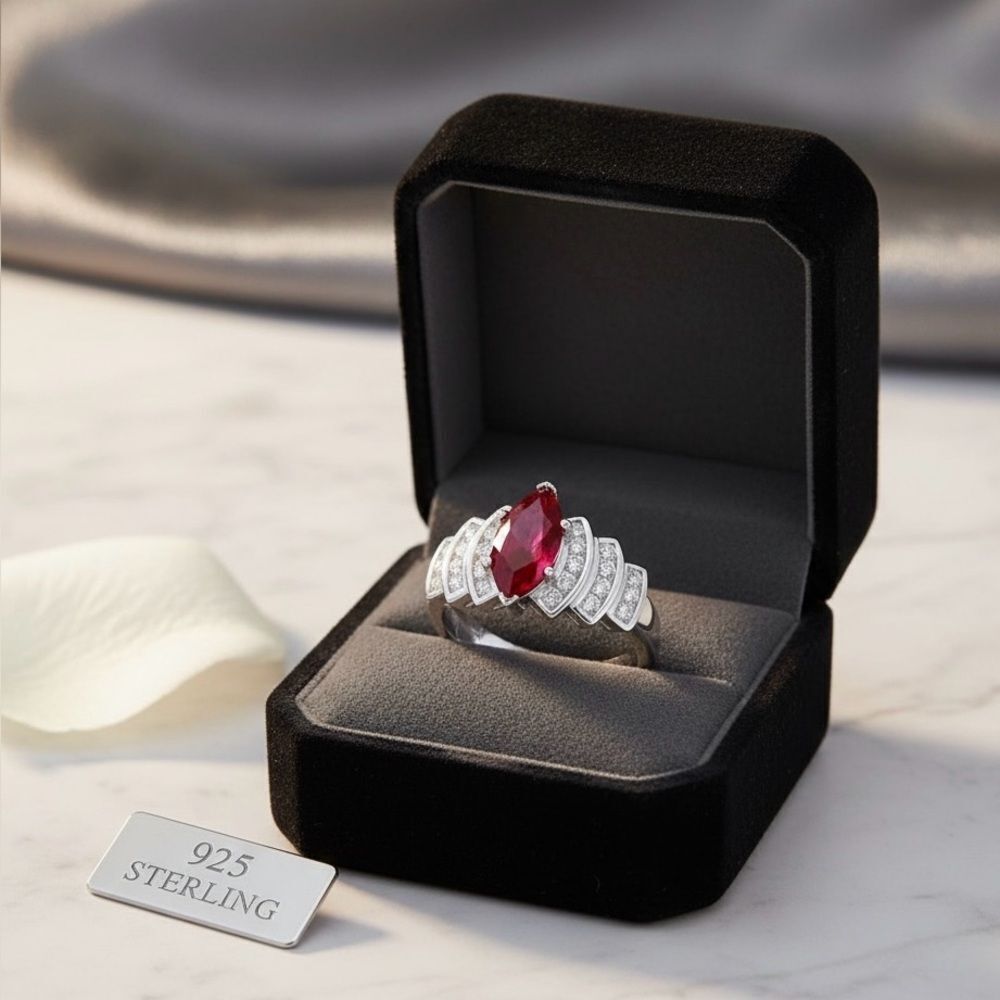 Elegant Marquise Cut Ruby Cz Sterling Silver Ring  New